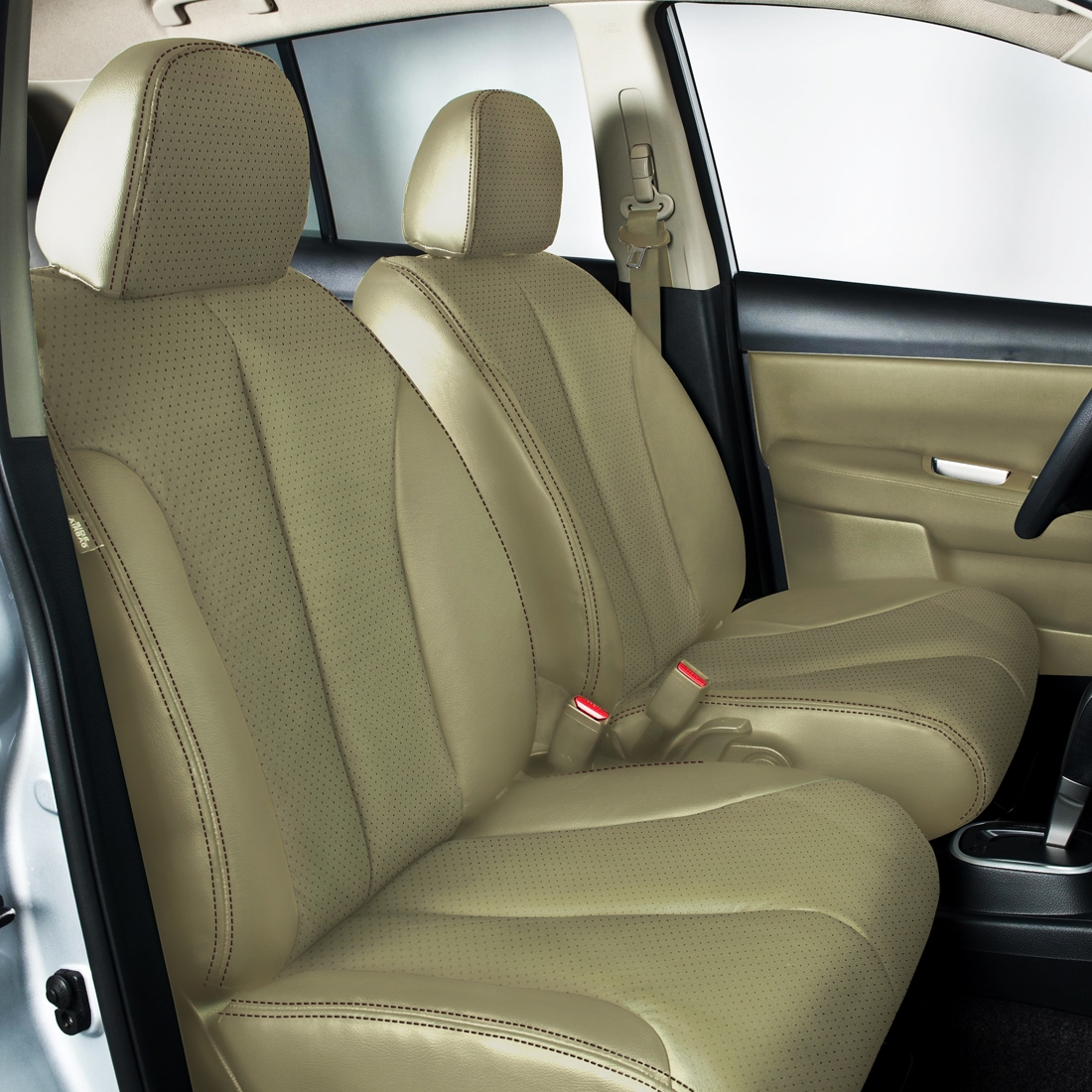IVORY wrap, Perf Centers, DRK BROWN double stitching