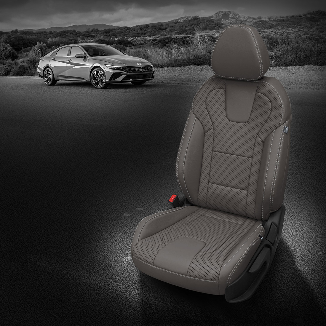 LT GREY wrap, Perf Inserts, SILVER contrast all stitch