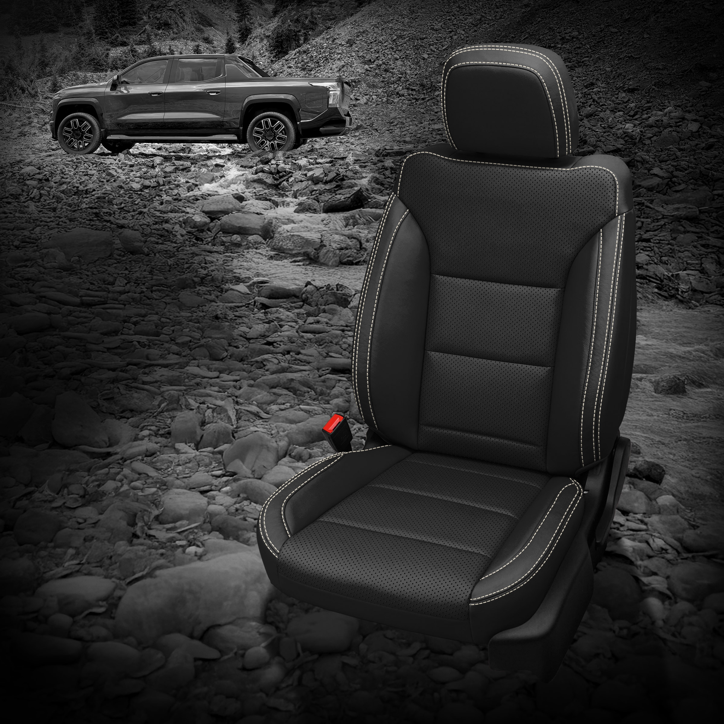 BLACK wrap, Perf Body, PEARL contrast all stitch