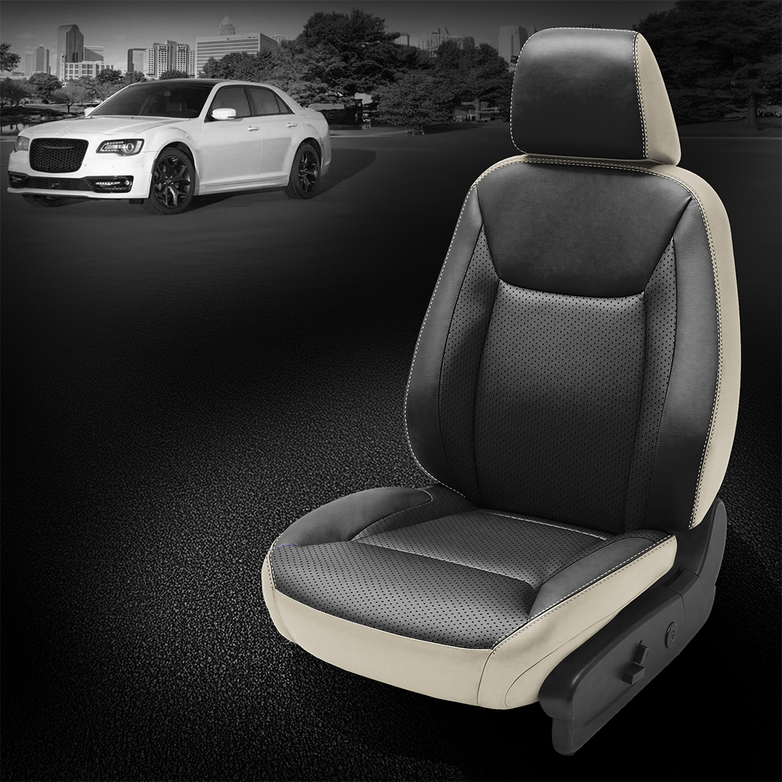 ALABASTER wrap, BLACK Facing, Perf Combo, ALABASTER contrast all stitch