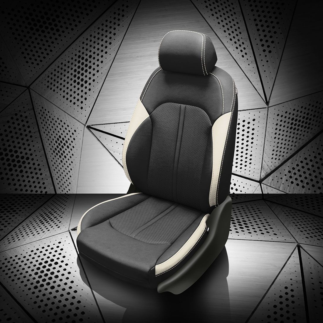 BLACK wrap, PEARL Wings, Perf Inserts, PEARL contrast all stitch