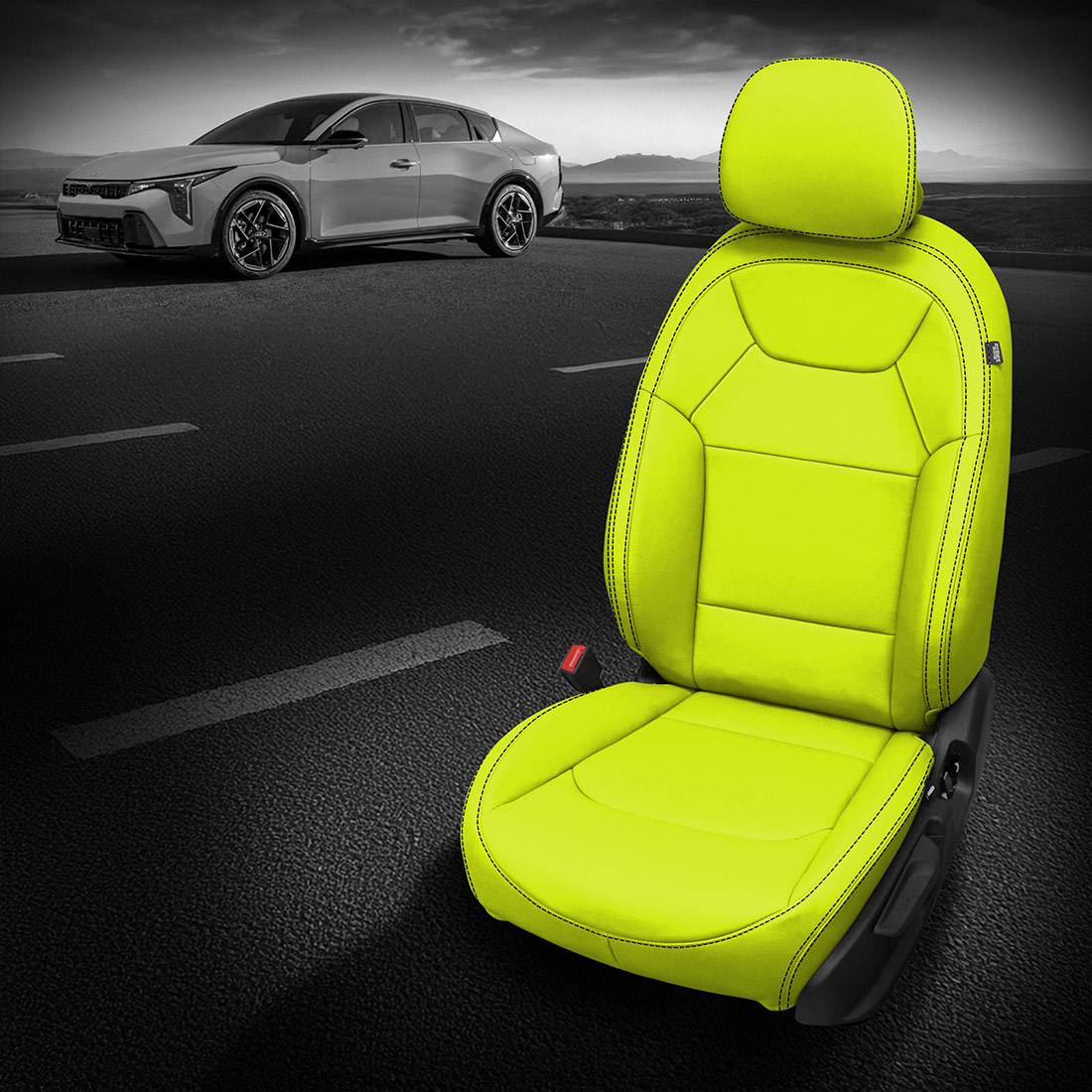 ELECTRIC LIME wrap, BLACK contrast all stitch