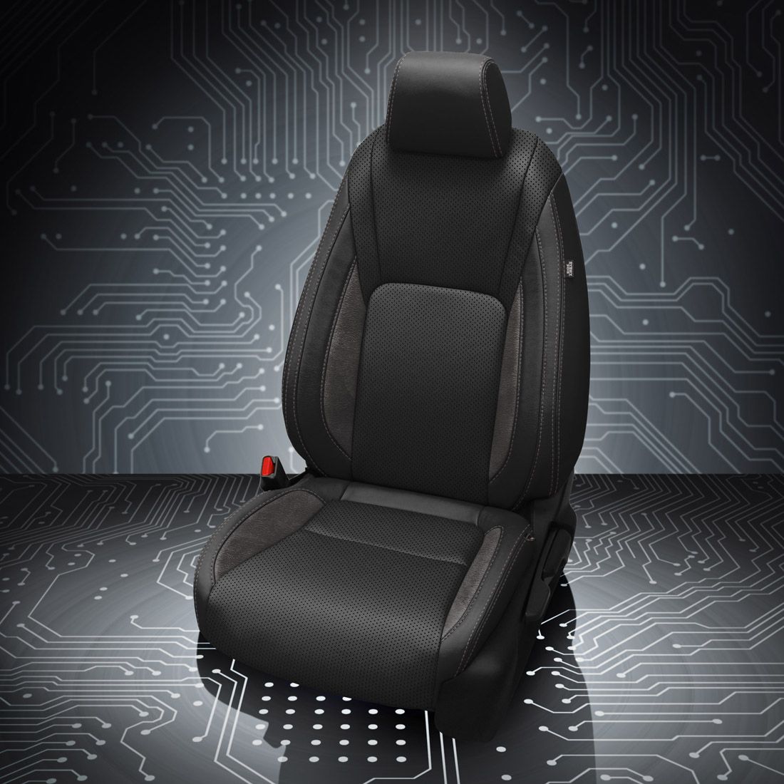 BLACK wrap, ~6929 DARK SLATE Wings, Perf Body, LT GREY contrast all stitch