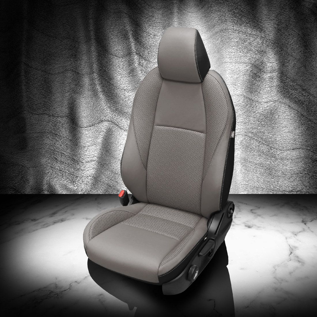 BLACK wrap, ASH Facing, Perf Inserts & Wings, SILVER contrast all stitch