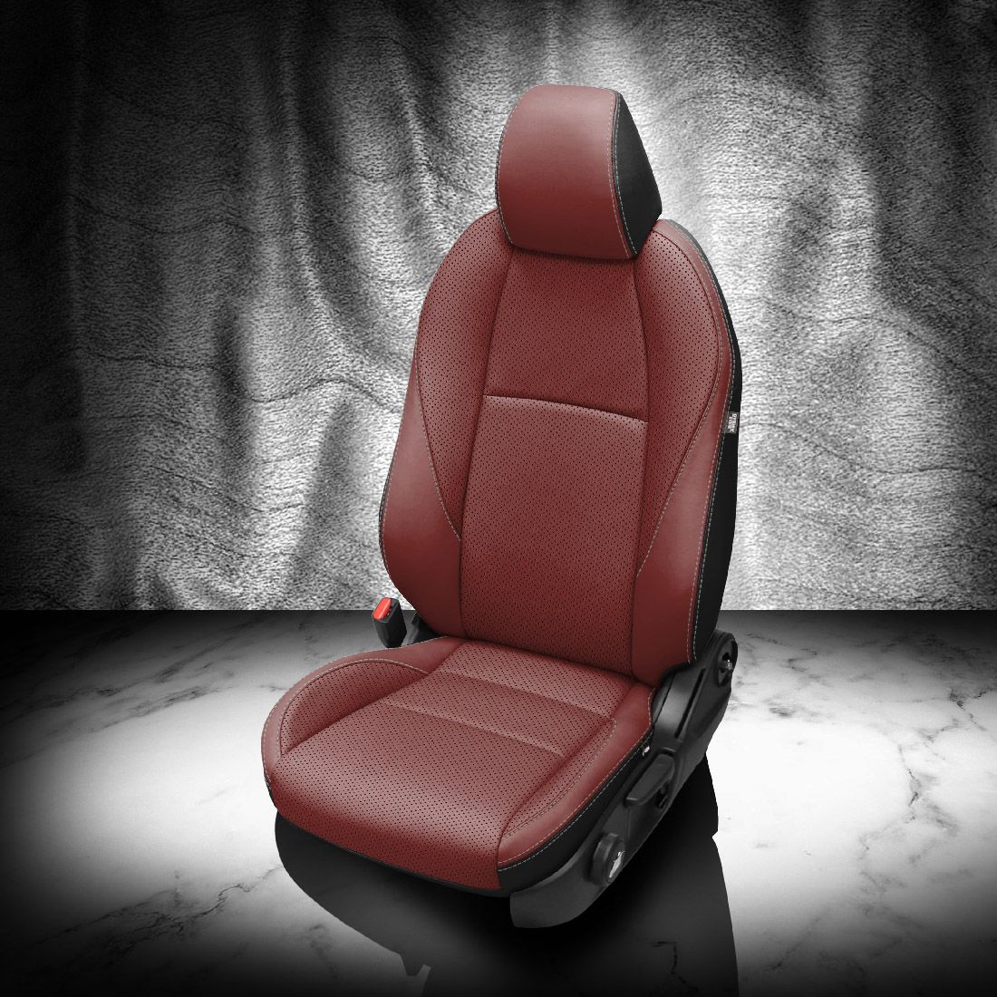 BLACK wrap, MED RED Facing, Perf Body & Wings, SILVER piping