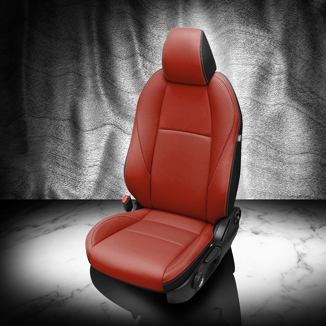 BLACK wrap, CARDINAL Facing, Perf Inserts & Wings, SILVER contrast all stitch