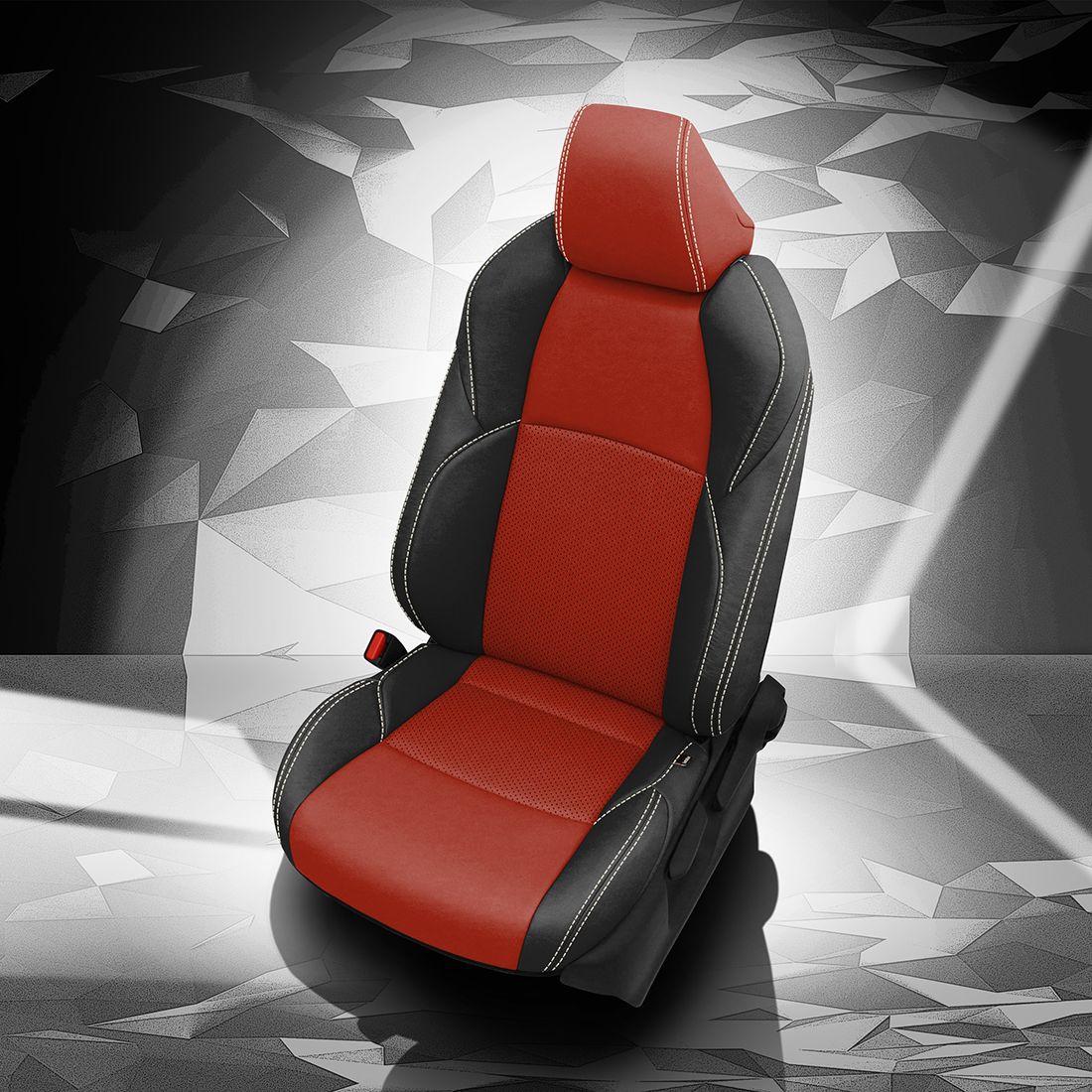 BLACK wrap, CARDINAL Center, Perf Inserts, PEARL contrast all stitch