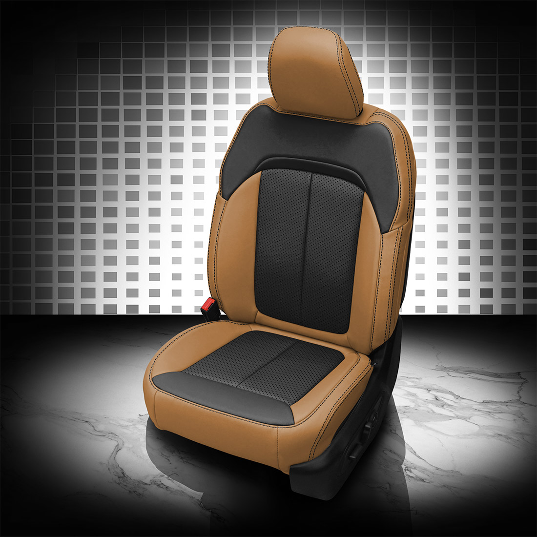 TAN wrap, BLACK Body, Perf Inserts, BLACK contrast all stitch