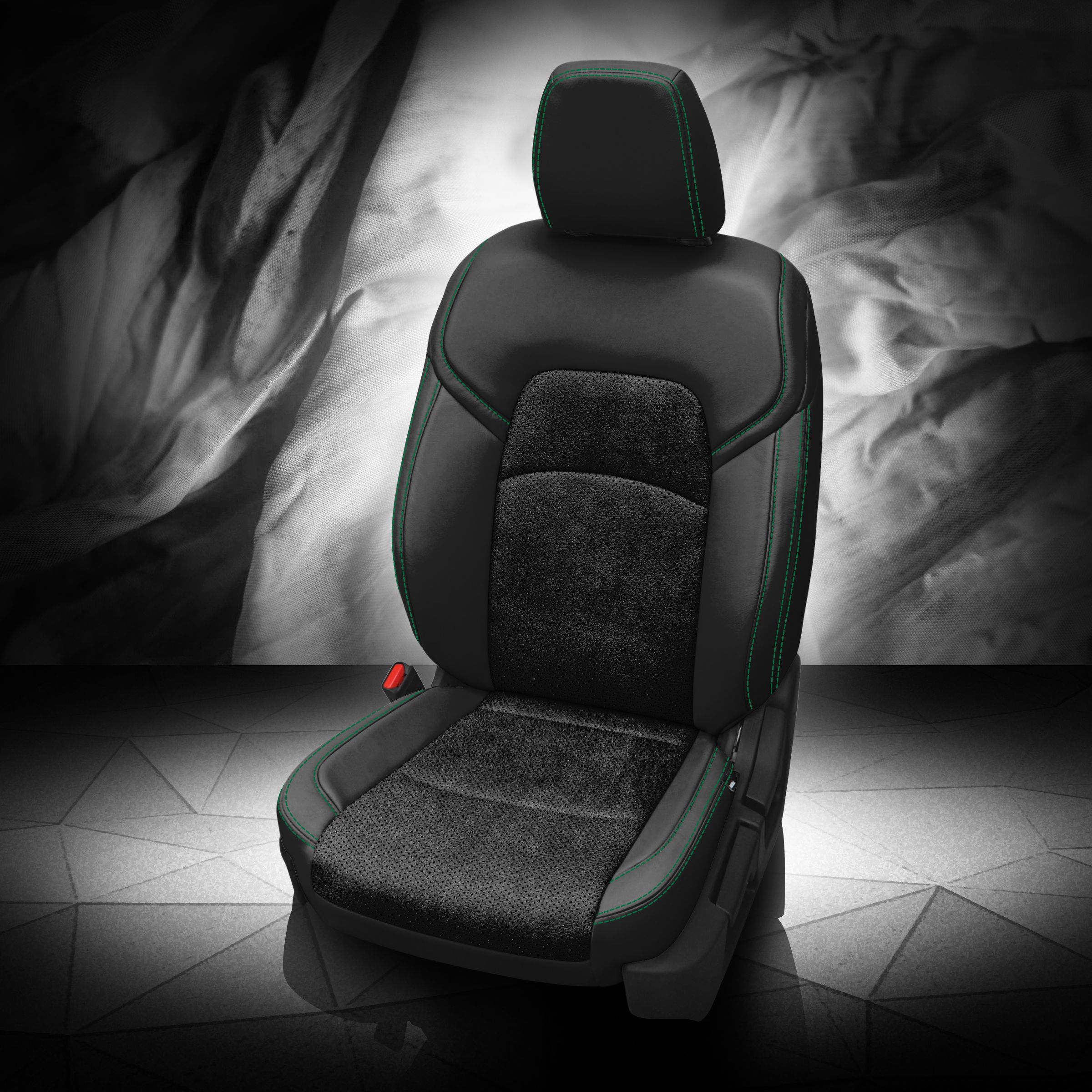 BLACK wrap, ~3030 RAVEN Combo, Perf Combo, +REM GREEN contrast all stitch