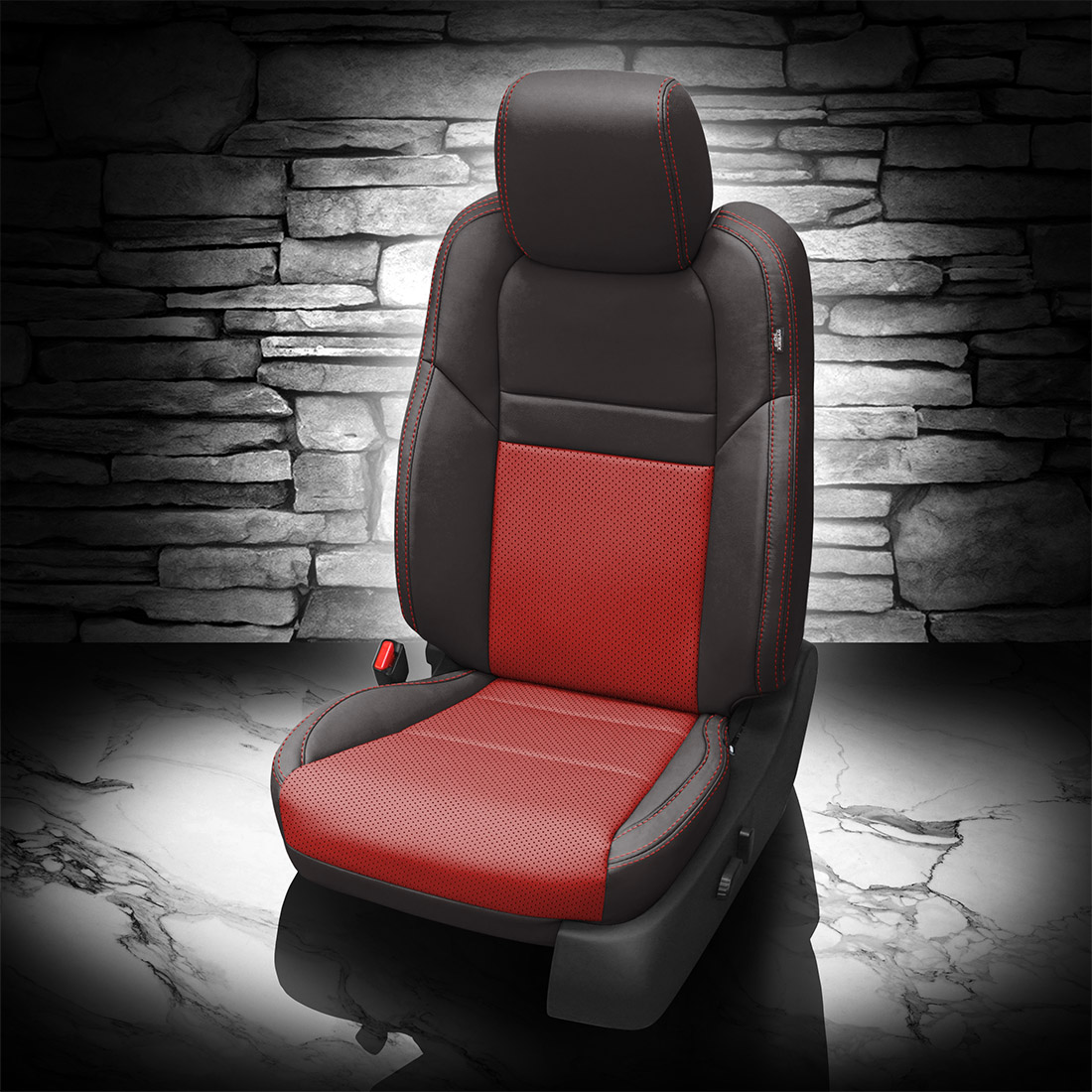 DK GRAPHITE wrap, RED Combo, Perf Combo, RED contrast all stitch