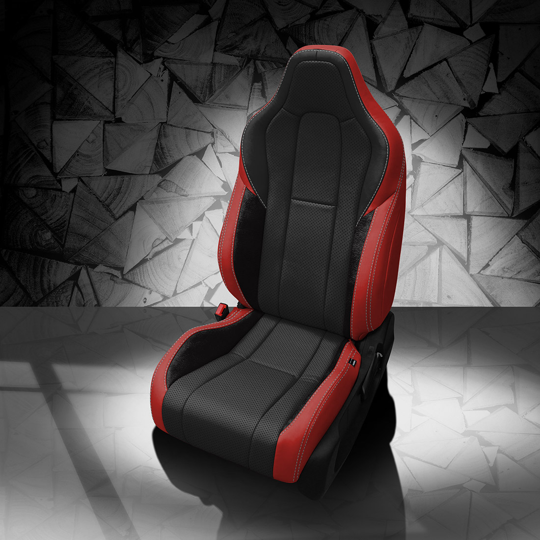 RED wrap, BLACK Center, Perf Body, SILVER contrast all stitch, ~3030 RAVEN wings