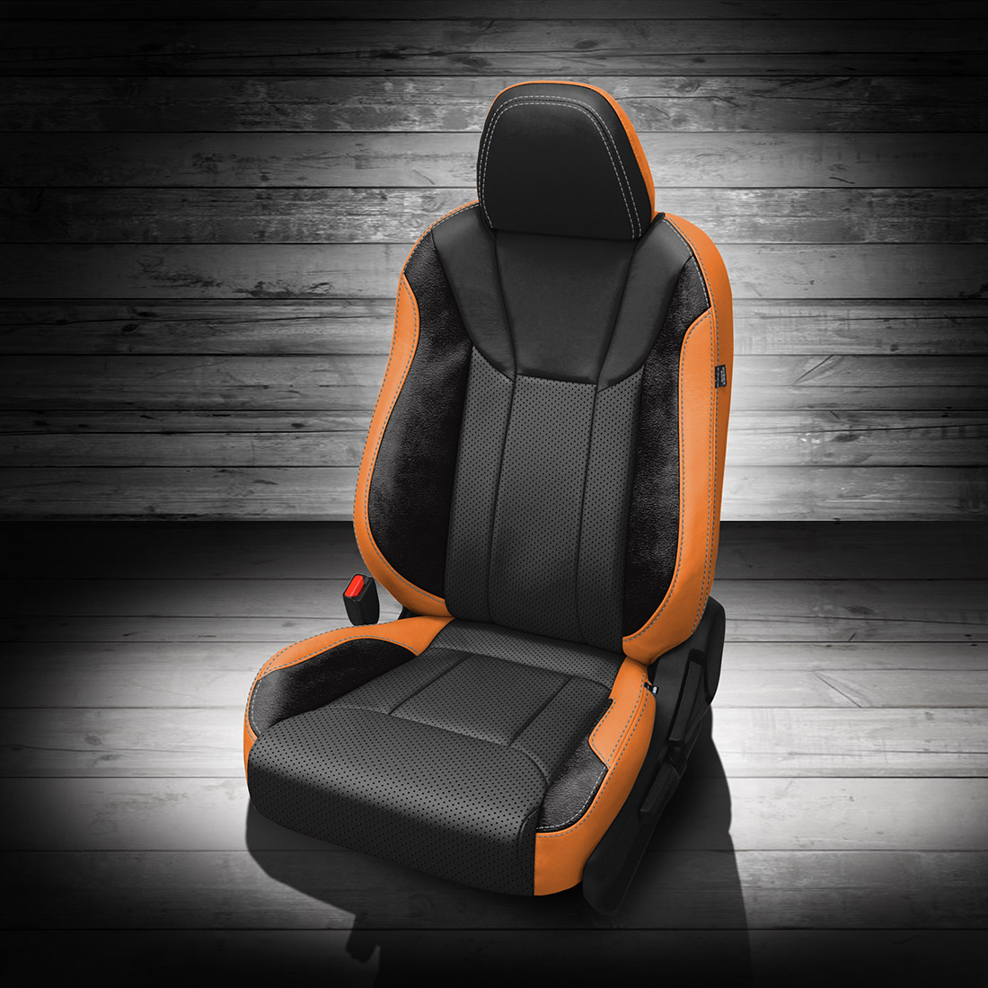 ORANGE wrap, BLACK Center, Perf Combo, SILVER contrast all stitch, ~3030 RAVEN wings