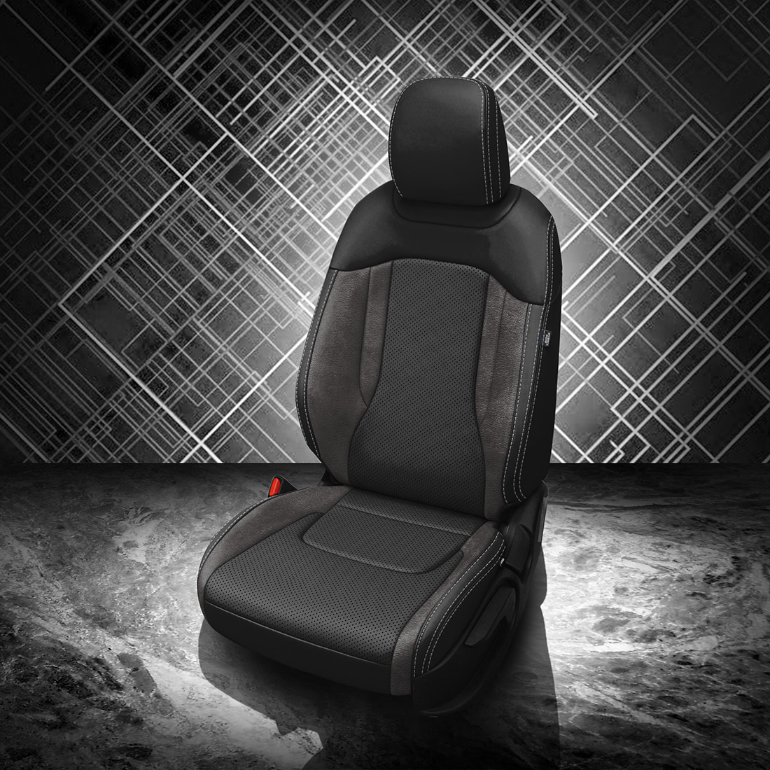 BLACK wrap, ~6929 DARK SLATE Wings, Perf Combo, SILVER contrast all stitch