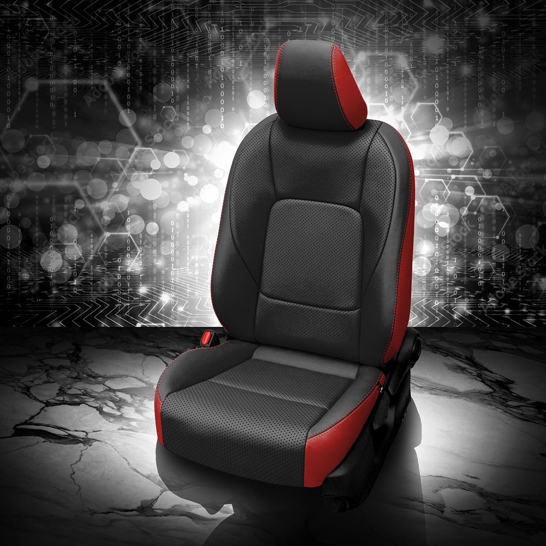 RED wrap, BLACK Facing, Perf Body, RED contrast all stitch