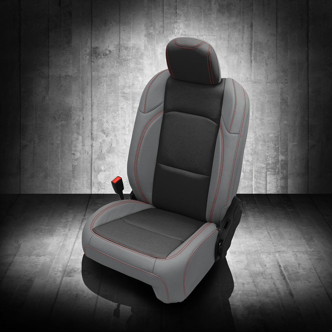 LUNAR GREY wrap, BLACK Center, RED contrast all stitch