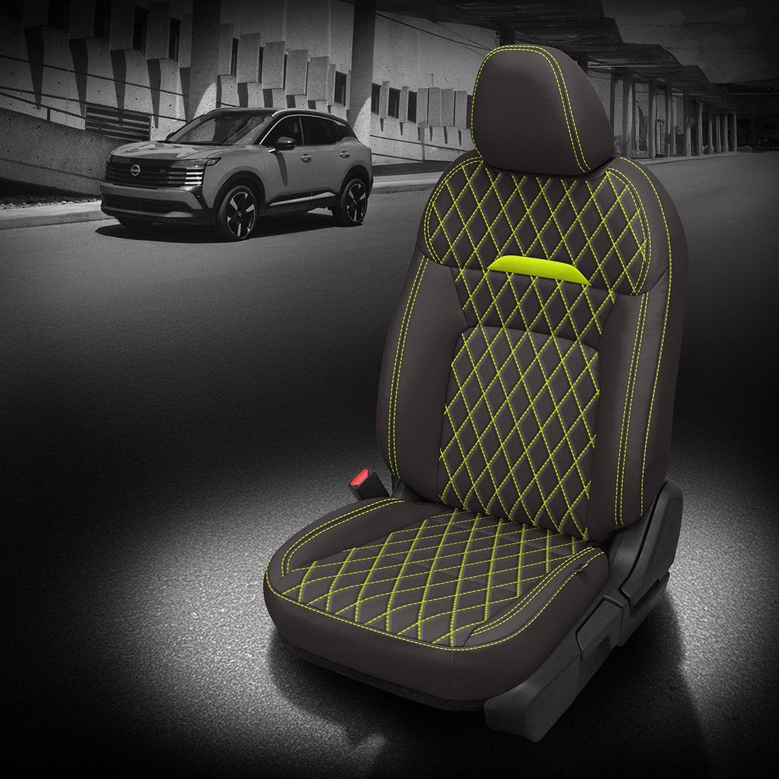 Dark Graphite wrap, Electric Lime wings, Electric Lime contrast all stitch, TekStitch Diamond Body Electric Lime TekColor