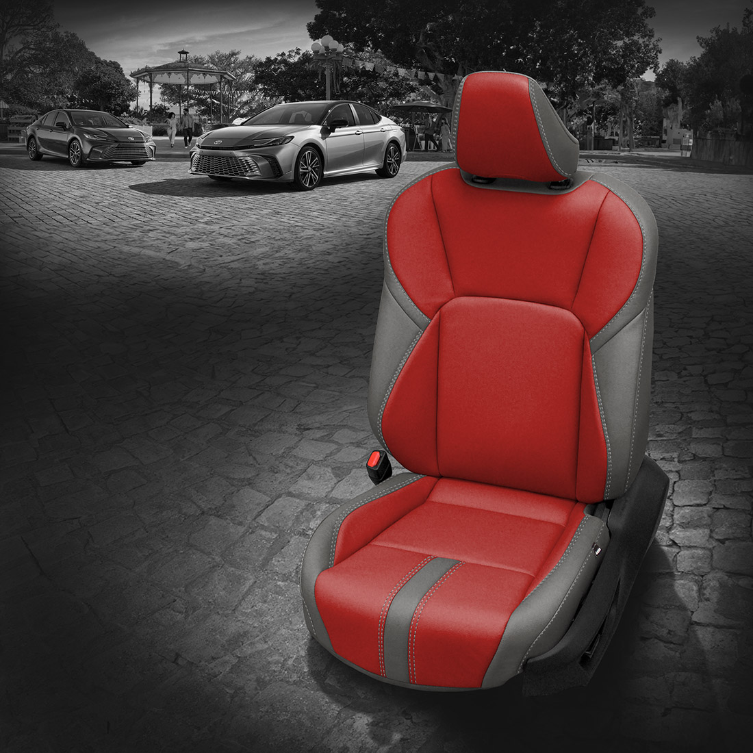 ICE GREY wrap, RED Center, SILVER contrast all stitch