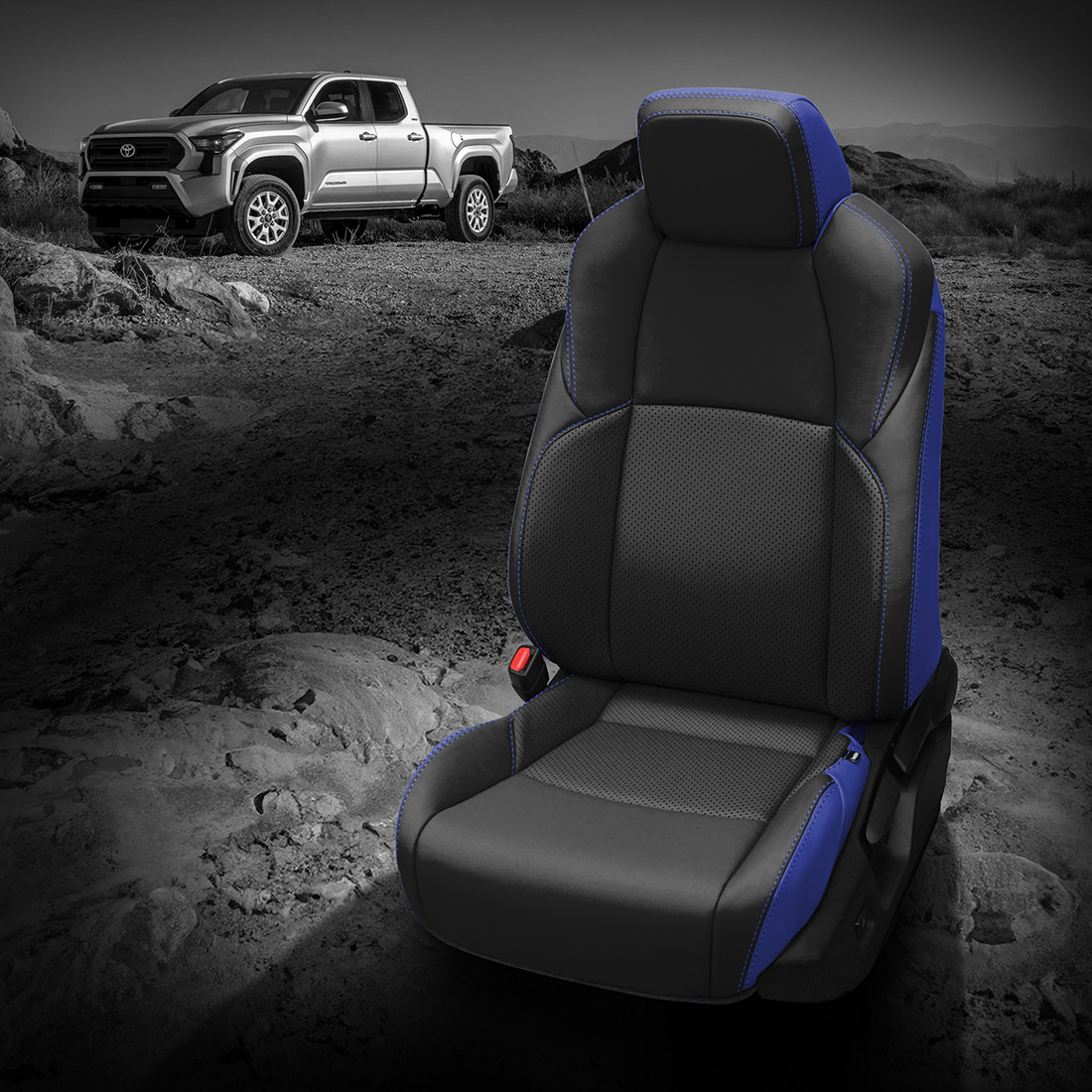 COBALT wrap, BLACK Facing, Perf Inserts & Wings, COBALT contrast all stitch