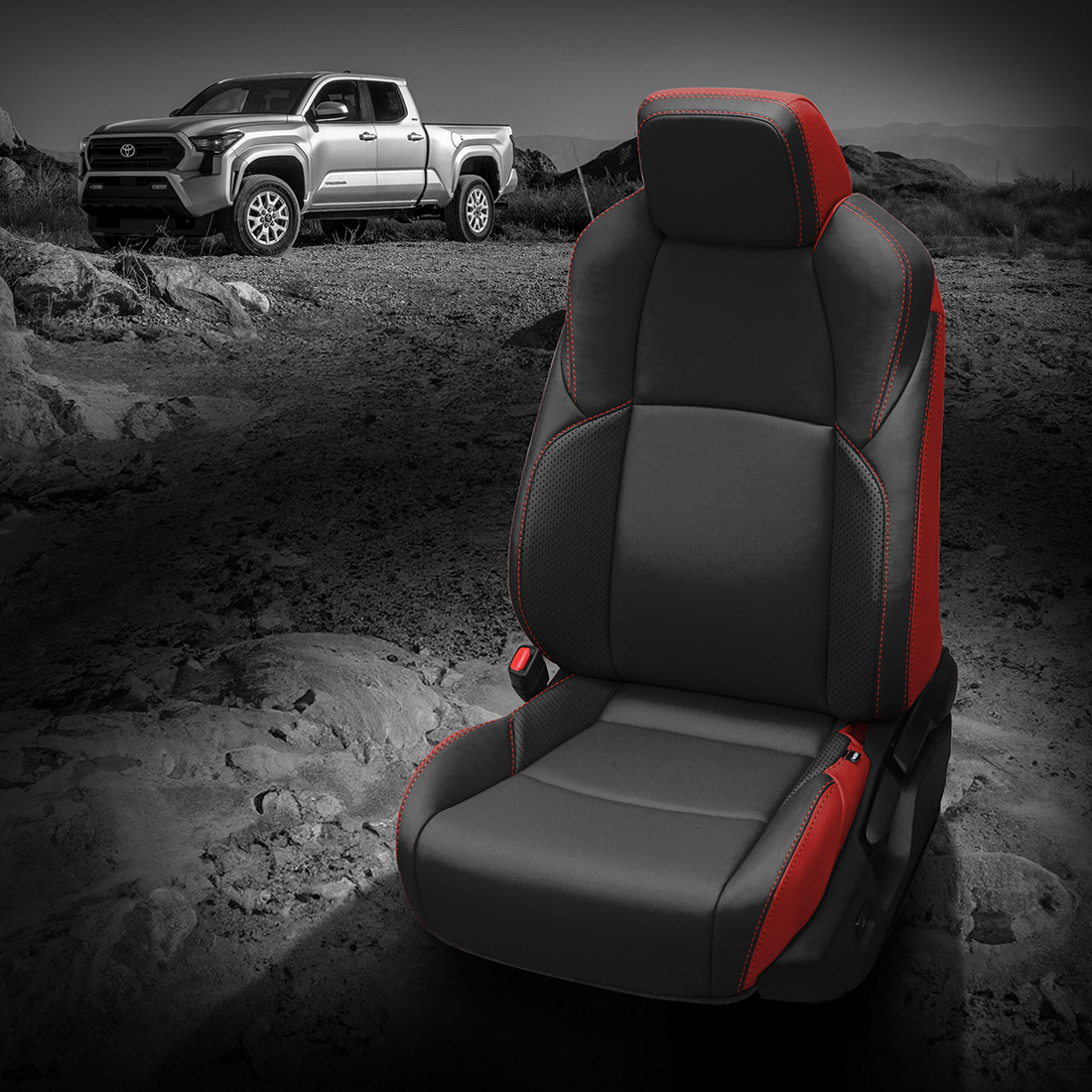 RED wrap, BLACK Facing, Perf Wings, RED contrast all stitch