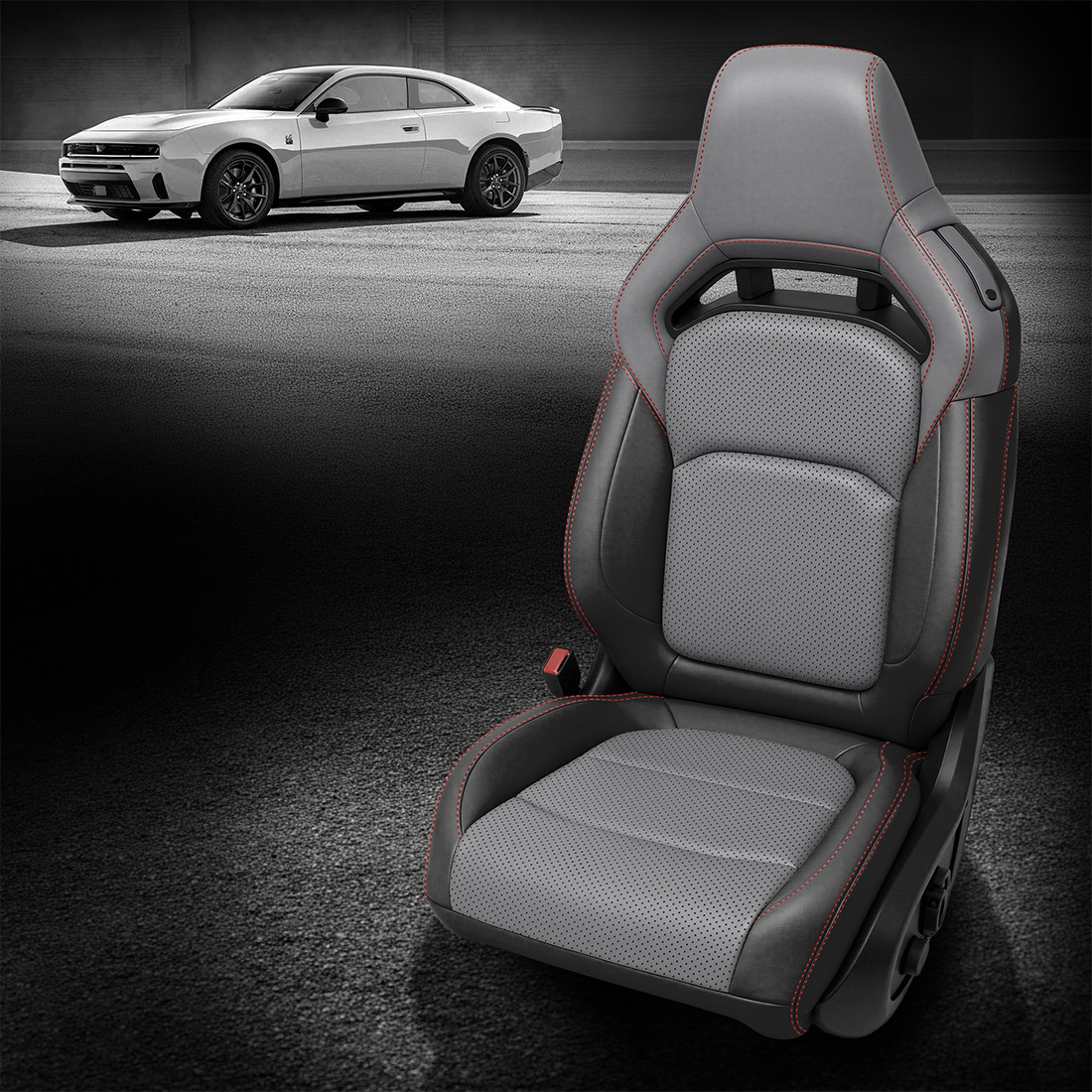 BLACK wrap, LUNAR GREY Center, Perf Combo, RED contrast all stitch
