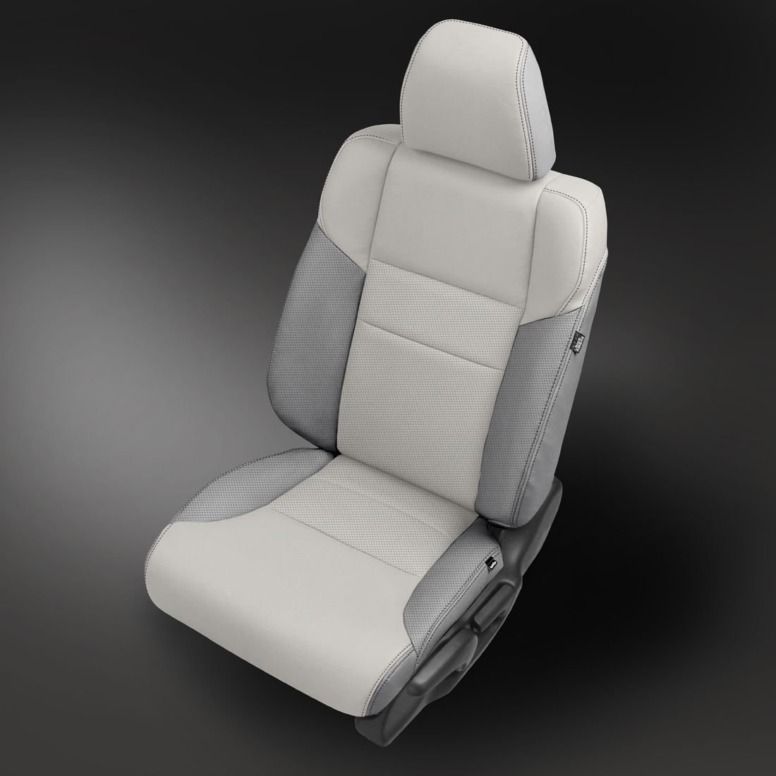 ASH wrap, ALABASTER Center, Perf Inserts & Wings, CHARCOAL double stitching