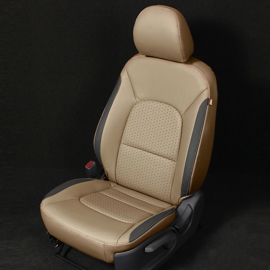 BEIGE wrap, DK GRAPHITE Wings, Perf Inserts, BEIGE double stitching